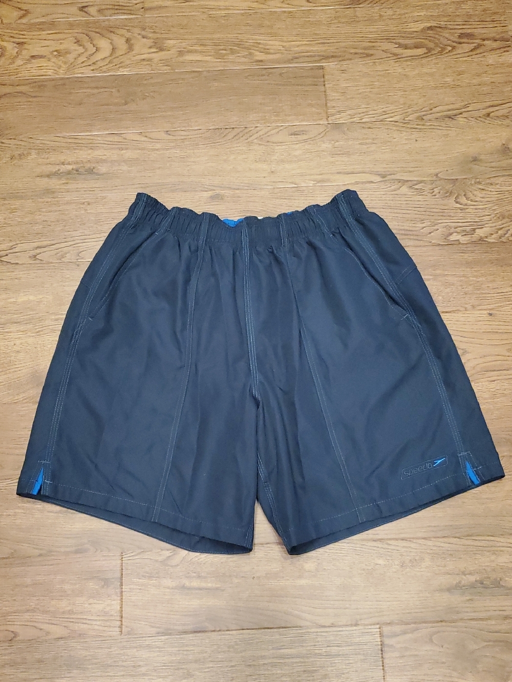 Speedo Gray Athletic Swim Shorts Trunks with Blue Accents Mens M